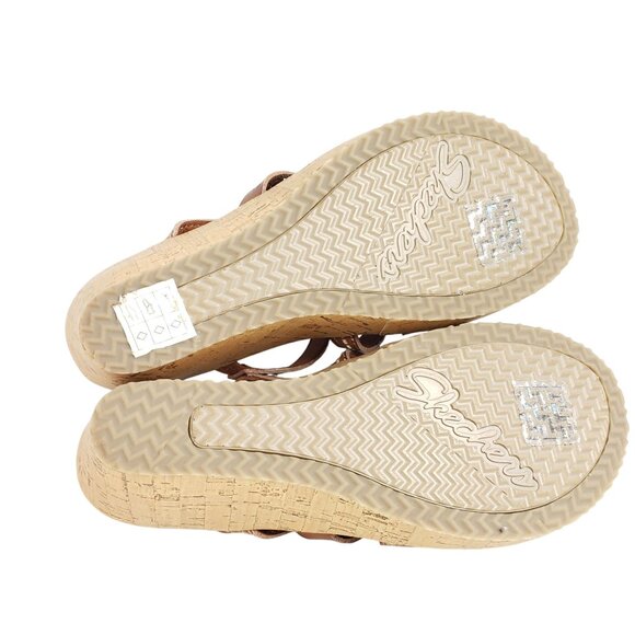 Skechers Luxe Foam Womens Size 8 Brown Wedge Sandals Strappy Floral - Picture 8 of 8